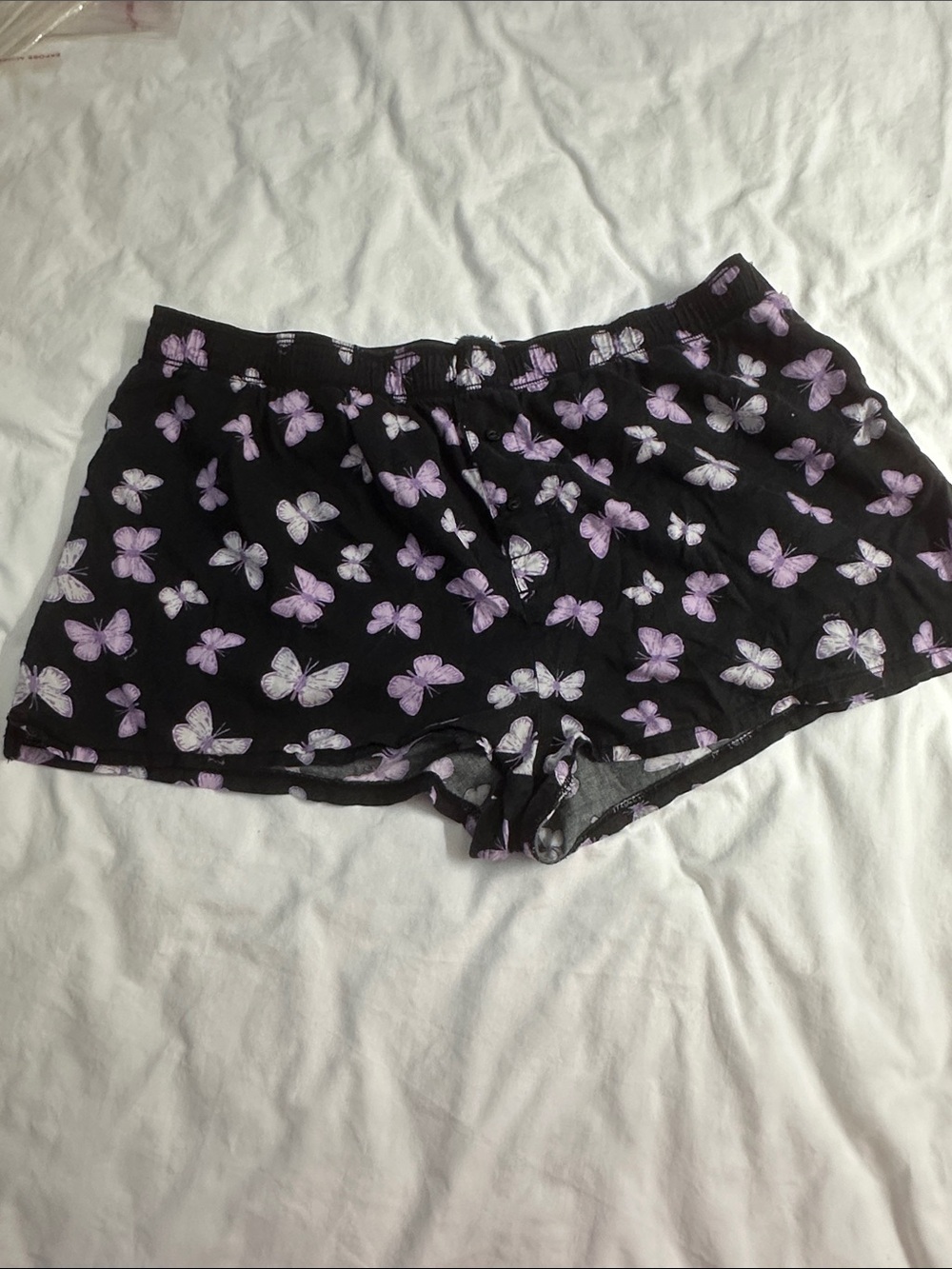Victoria's Secret Black Sleep Shorts with Purple Butterfly Print